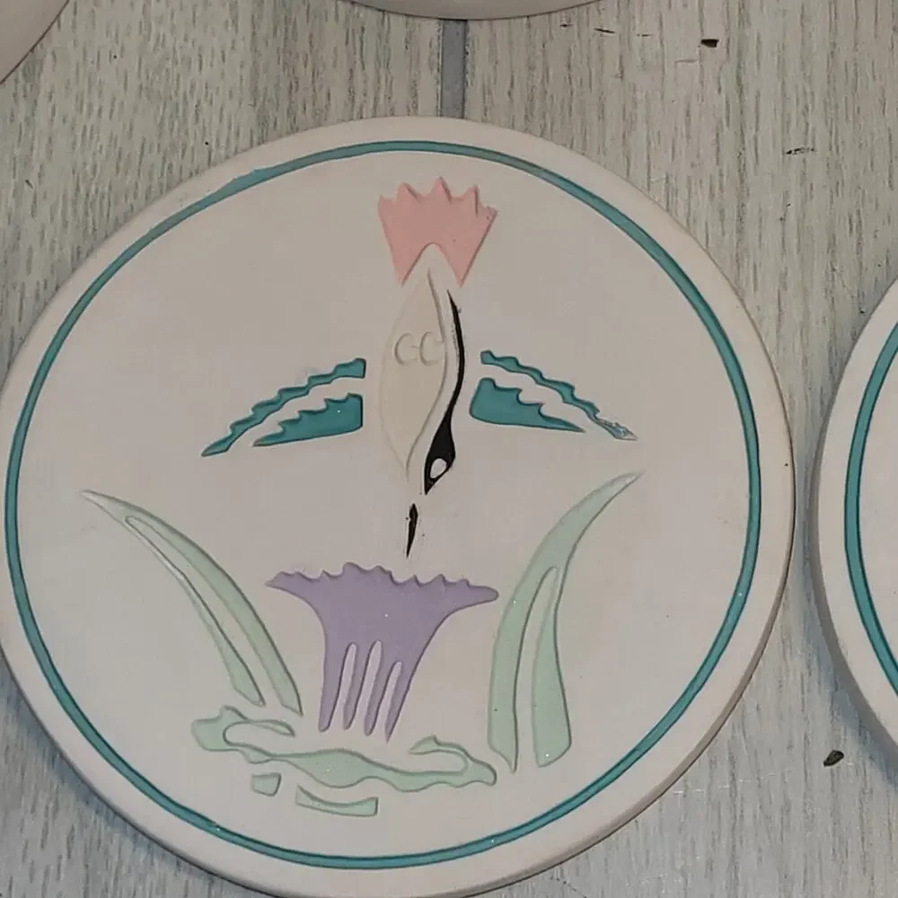 Vtg Southwestern Hummingbird Ceramic Coaster Set Of 4 NWOT Coastal Boho